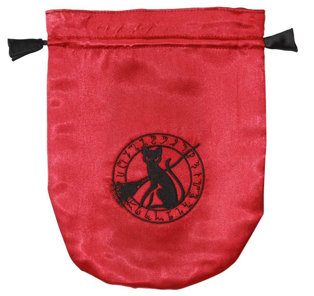 STB09 Red Satin Black Cat Tarot Bag