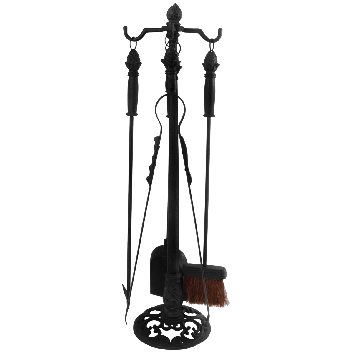 Cast Iron Fireplace Tools with Stand, Black - 4 Piece