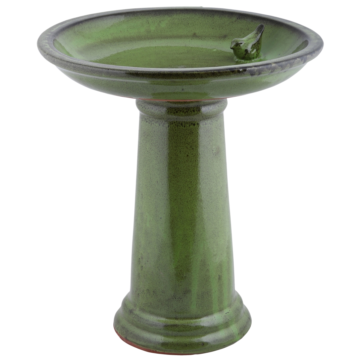 Picture of Esschert Design USA FB424 Ceramic Bird Bath on Pedestal with Bird&#44; Green