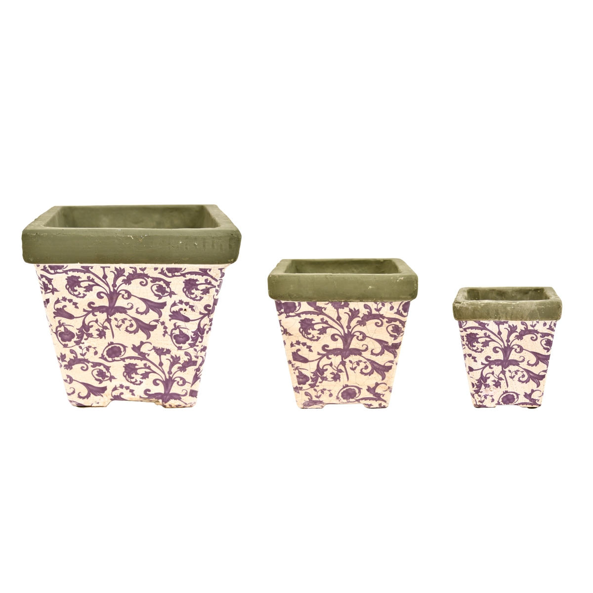 Aged Ceramic Square Nesting Flower Pots, Blue & White - Set of 3