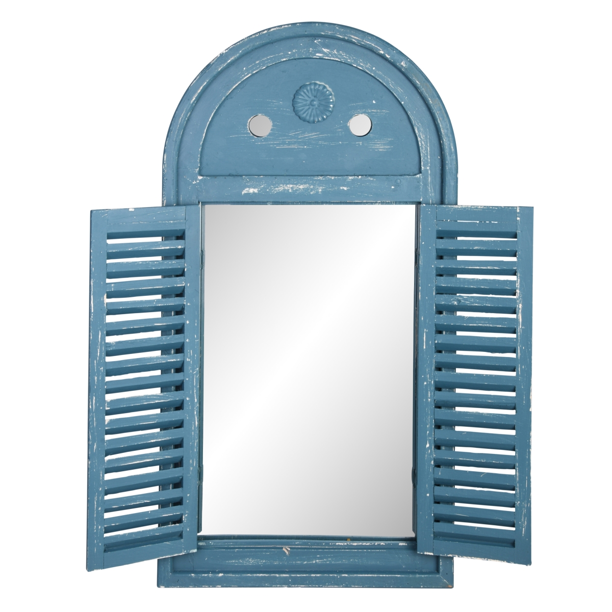 Louvered Distressed Mirror, Blue