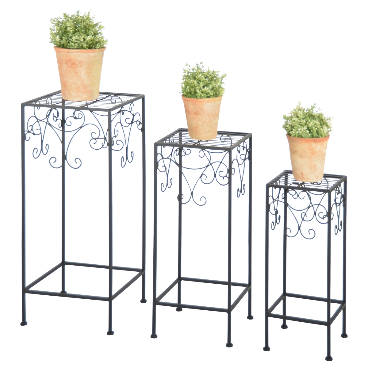 BPH96 Iron Plant Tables, Black - Set of 3