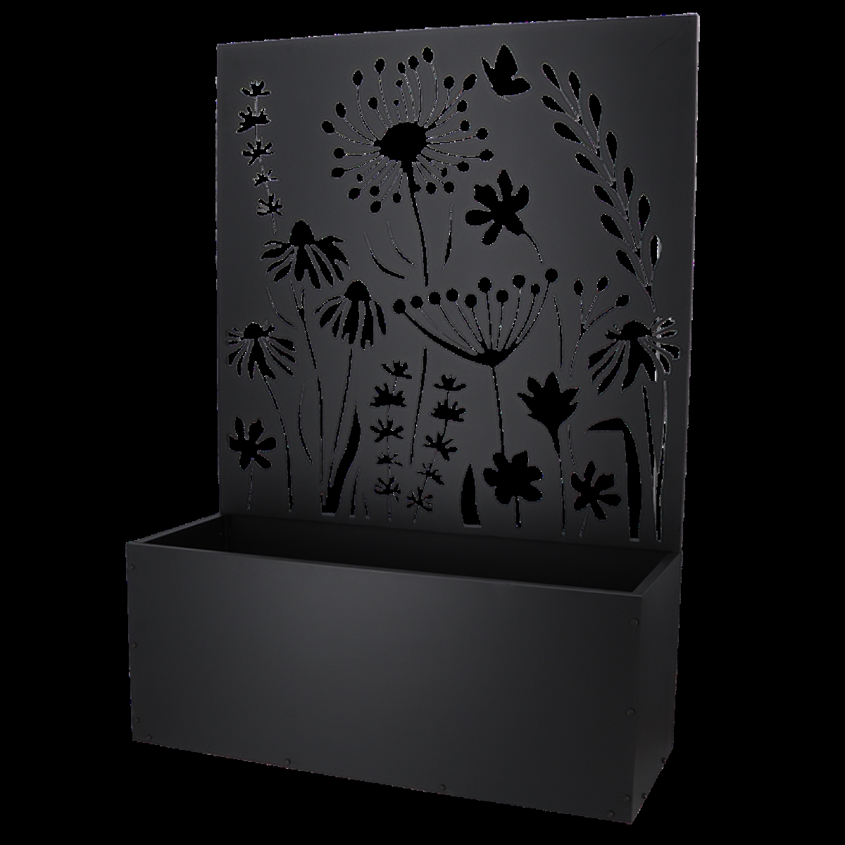 PY128 55 in. Flower Design Planter with Trellis, Metal - Black