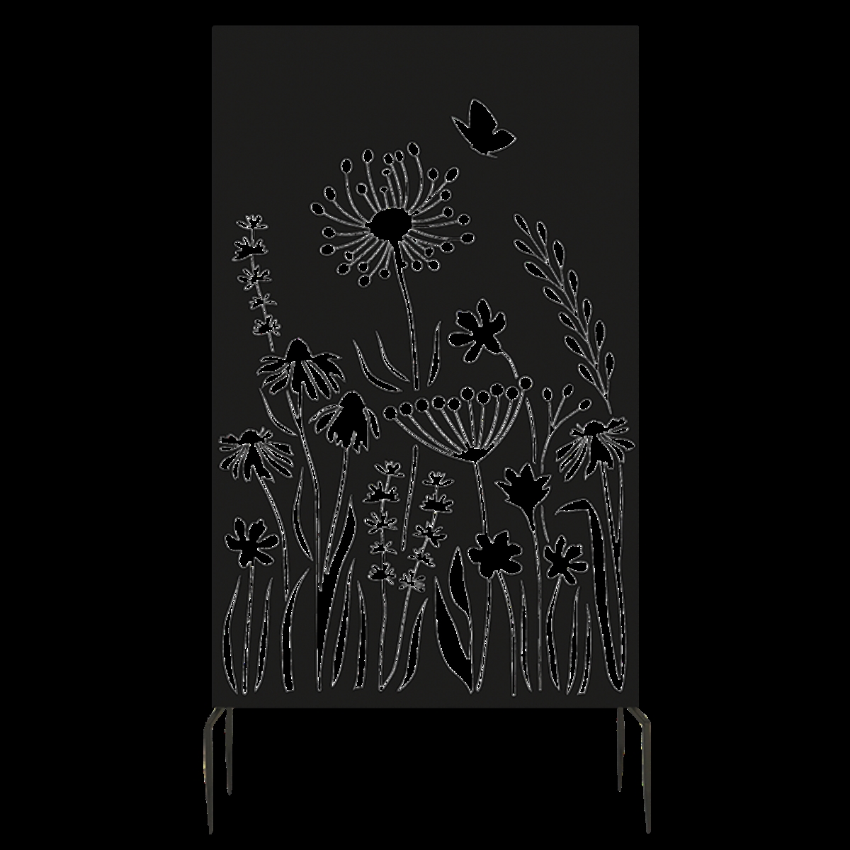 PY134 73 in. Flower Design Privacy Screen, Metal - Black