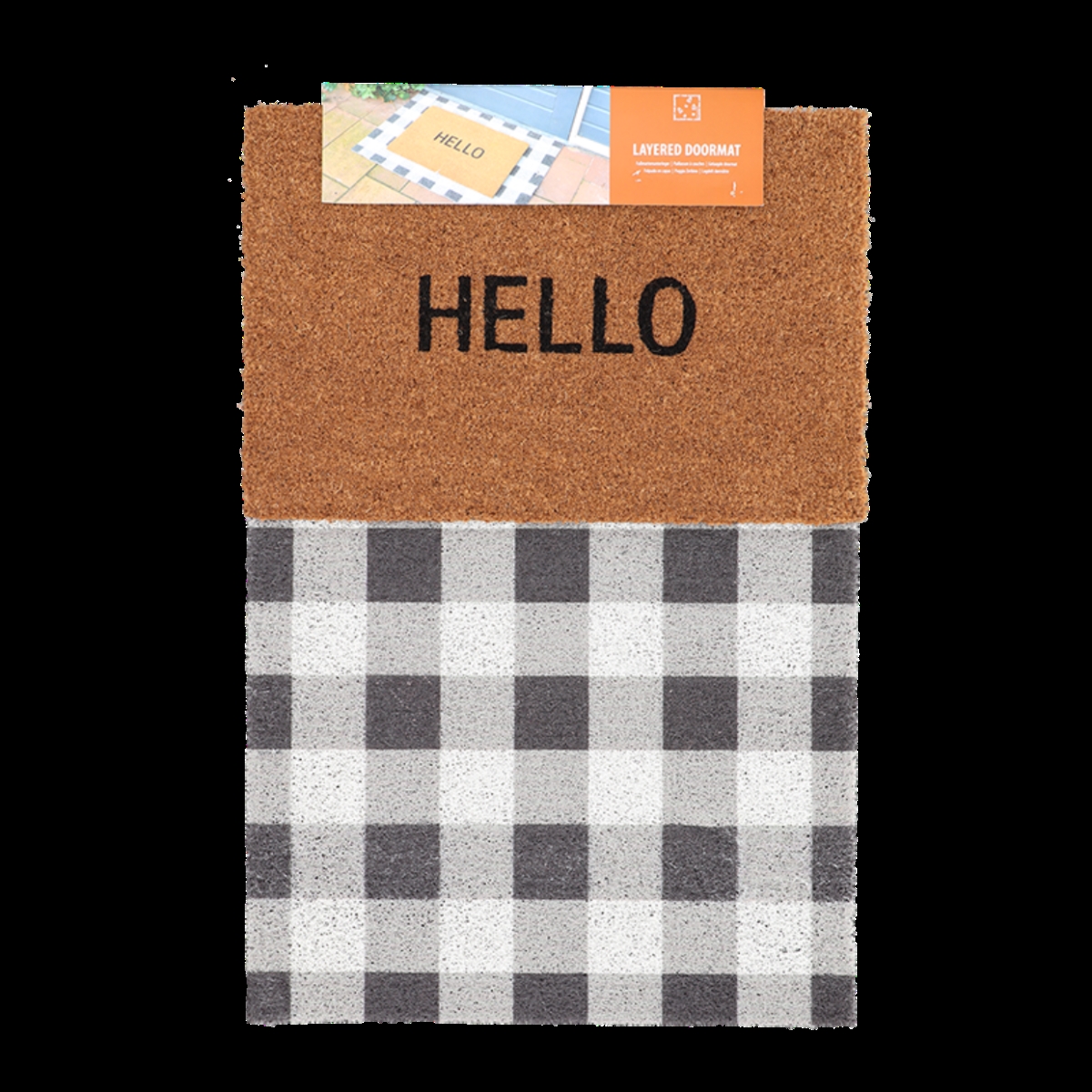 Picture of Esschert Design RB307 90 x 60 cm. Hello - Checkered Layered Doormat Set