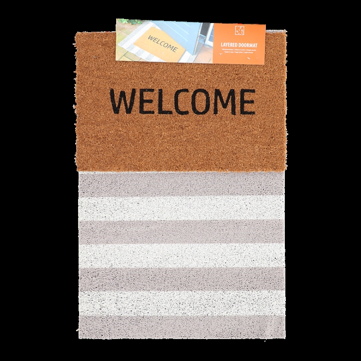 Picture of Esschert Design RB308 90 x 60 cm. Welcome - Vertical Striped Layered Doormat Set