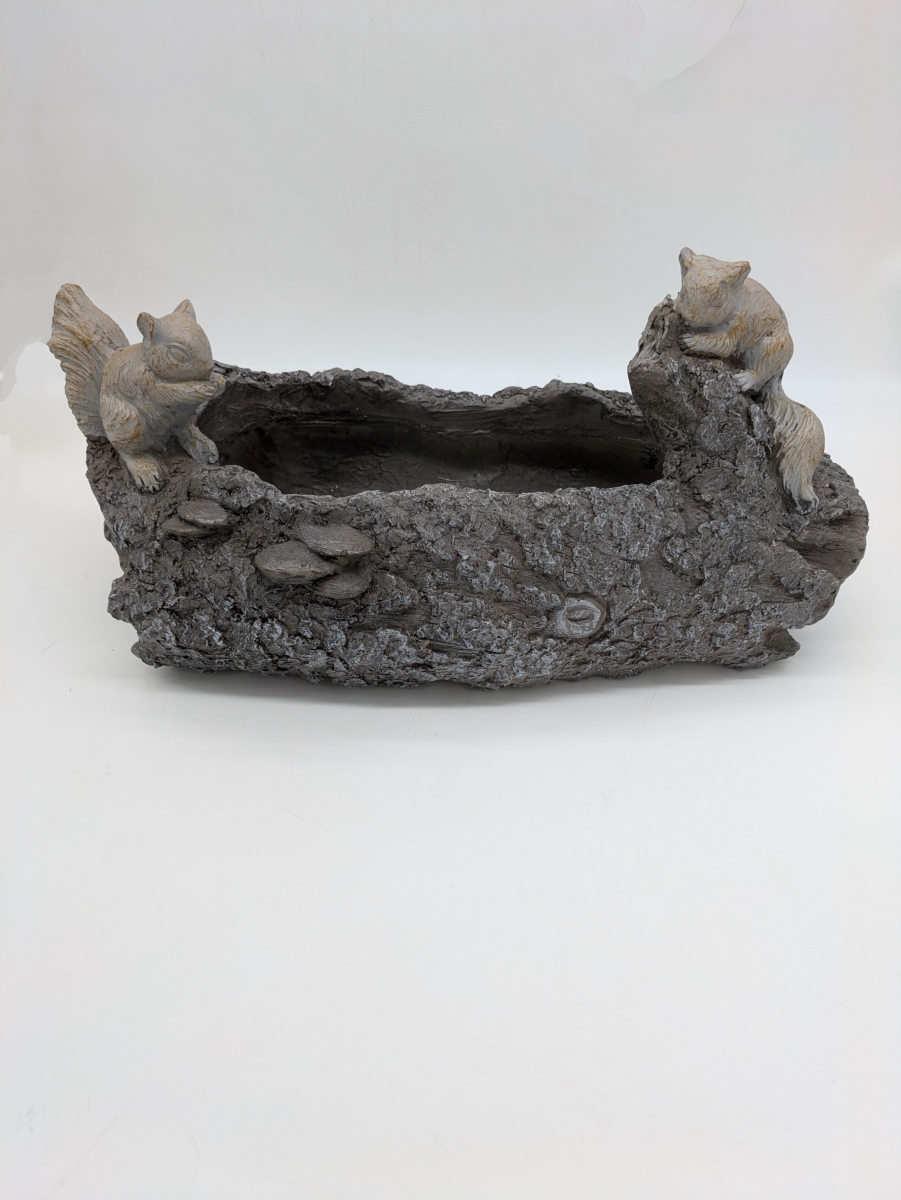 USPL007 9.44 in. W Faux Wood Squirrel Log Planter