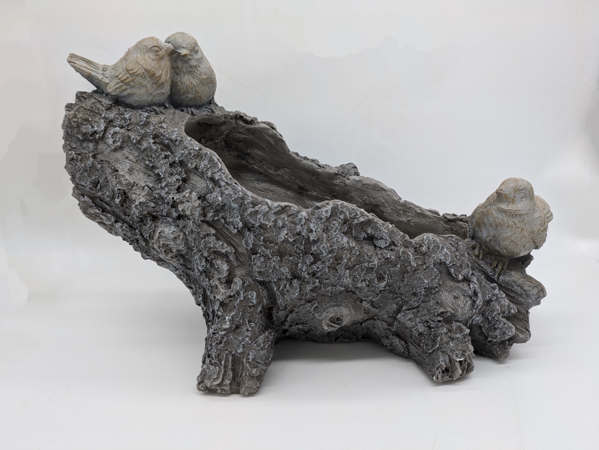 USPL008 9.05 in. W Faux Wood Bird Log Planter