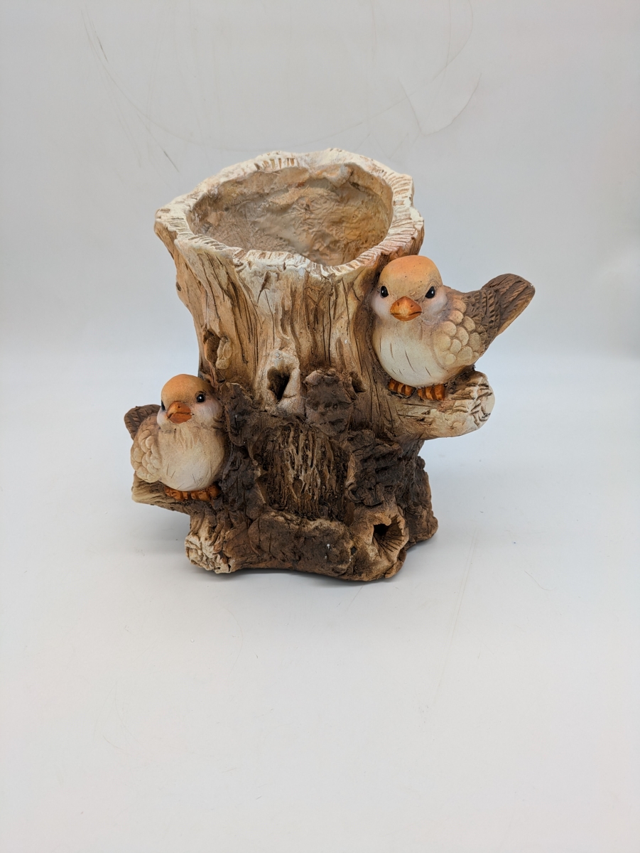 USPL015 Faux Wood Double Bird Log Planter