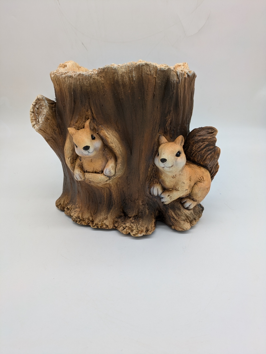 USPL017 Faux Wood Double Squirrel in Log Planter