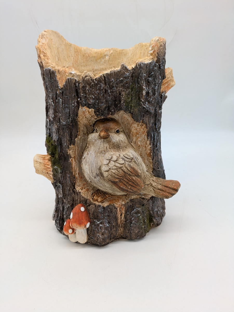 USPL019 Faux Wood Bird in Log Planter