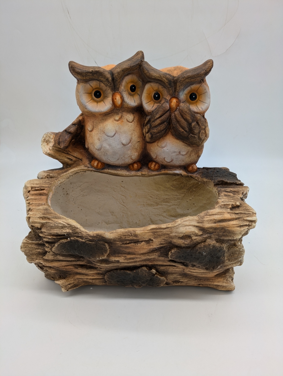 USPL021 Faux Wood Double Owl Planter