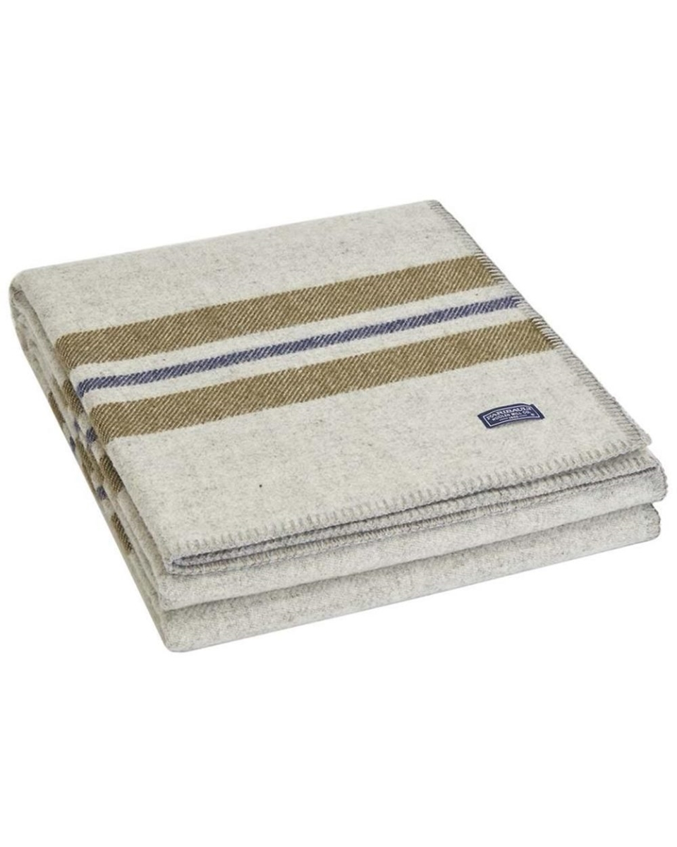Picture of Faribault Woolen Mills B06666100 Cabin Wool Throw&#44; Olive&#44; Heather Grey & Navy - One Size