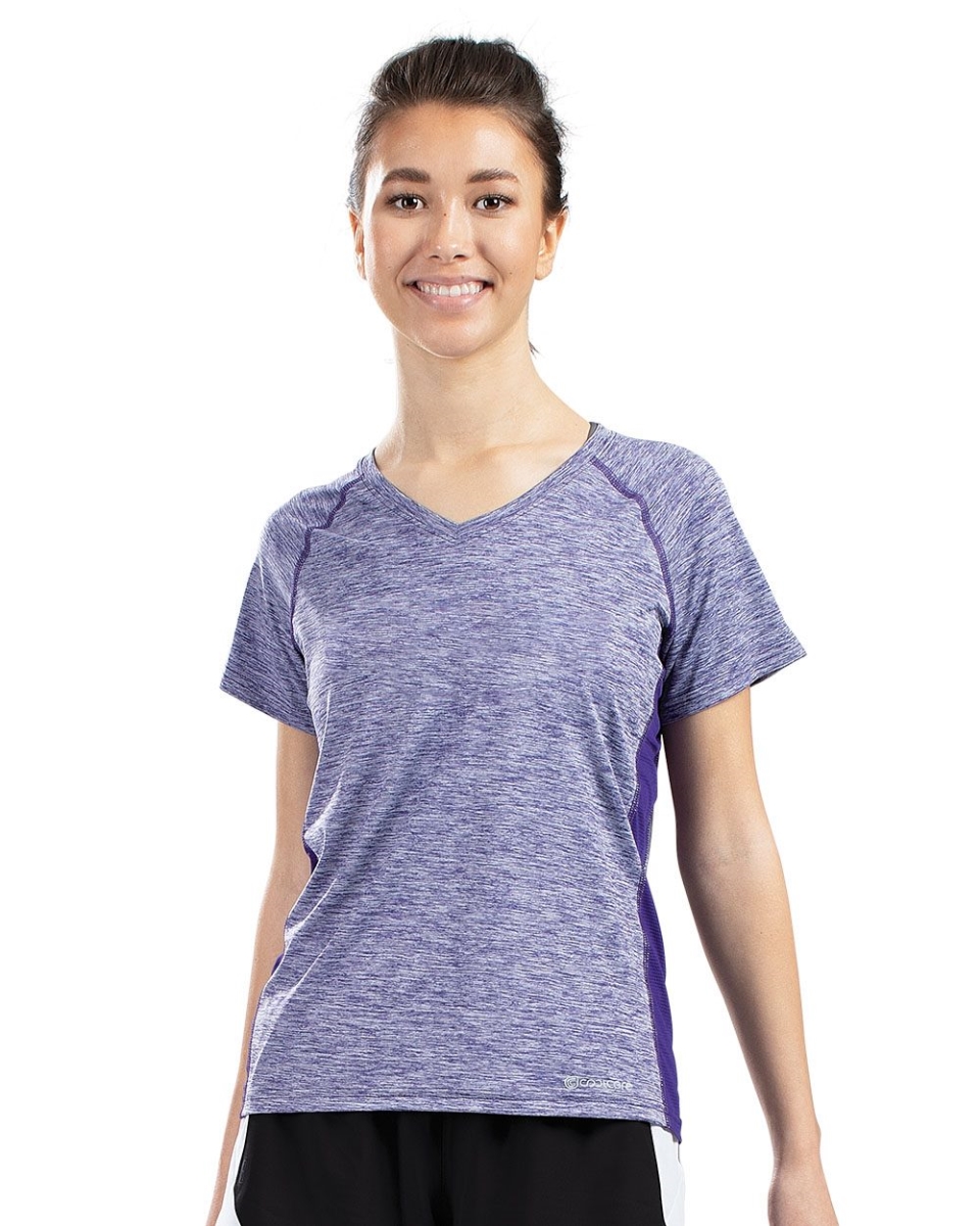 B17464754 Women Electrify CoolCore V-Neck T-Shirt, Royal Heather - Medium