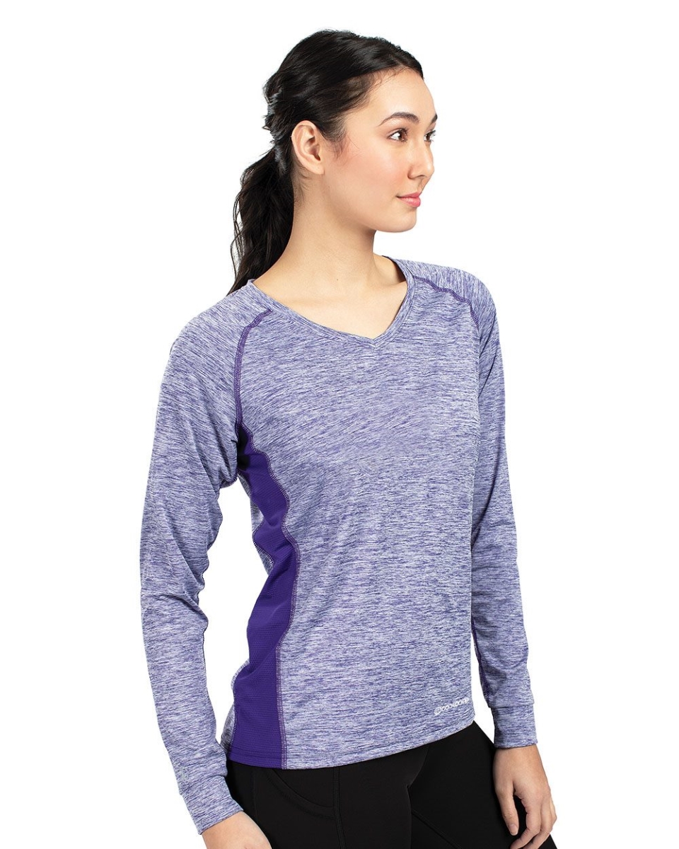 B17364536 Women Electrify CoolCore Long Sleeve V-Neck T-Shirt, Maroon Heather - Extra Large