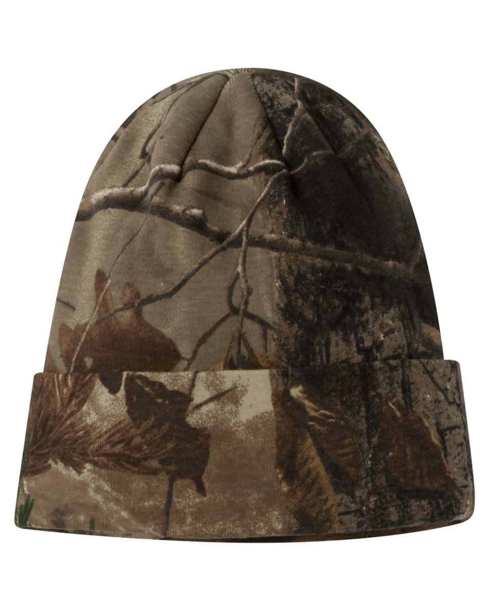 B85995320 12 in. Licensed Camo Cuffed Beanie, Blaze Realtree AP & Black - One Size -  Kati