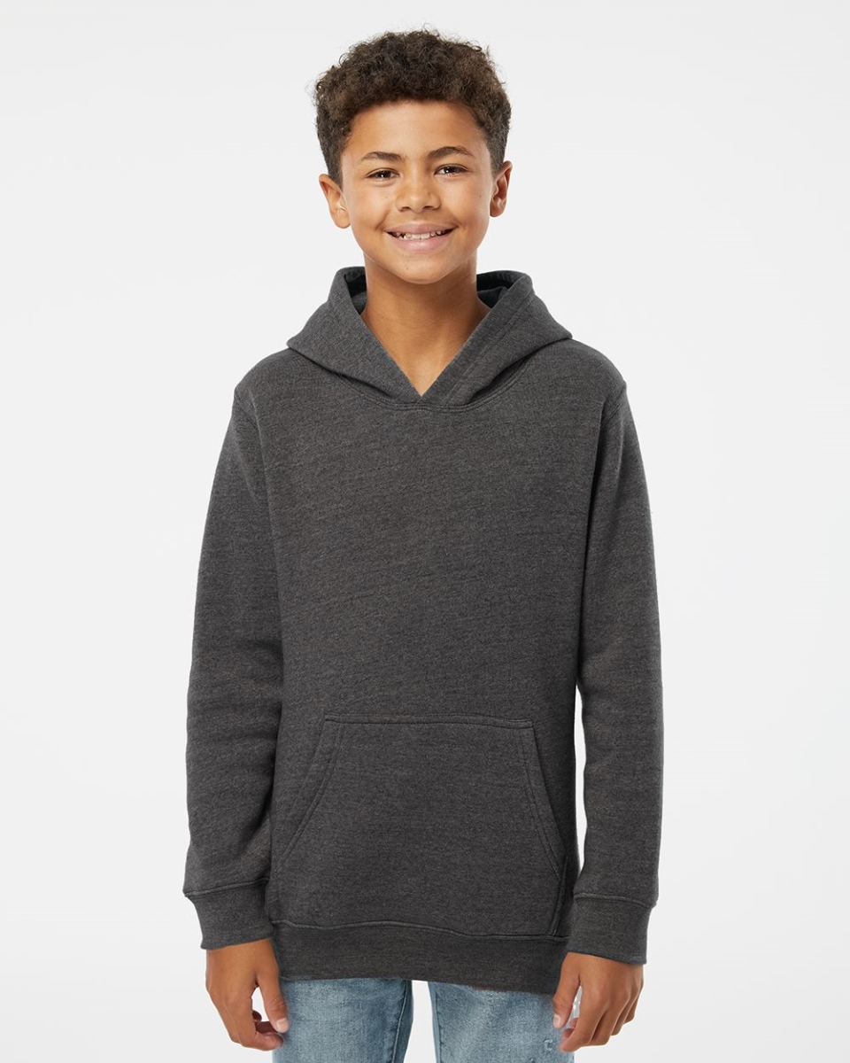 J. America B08328505 Youth Triblend Fleece Hooded Sweatshirt, Black Solid - Large