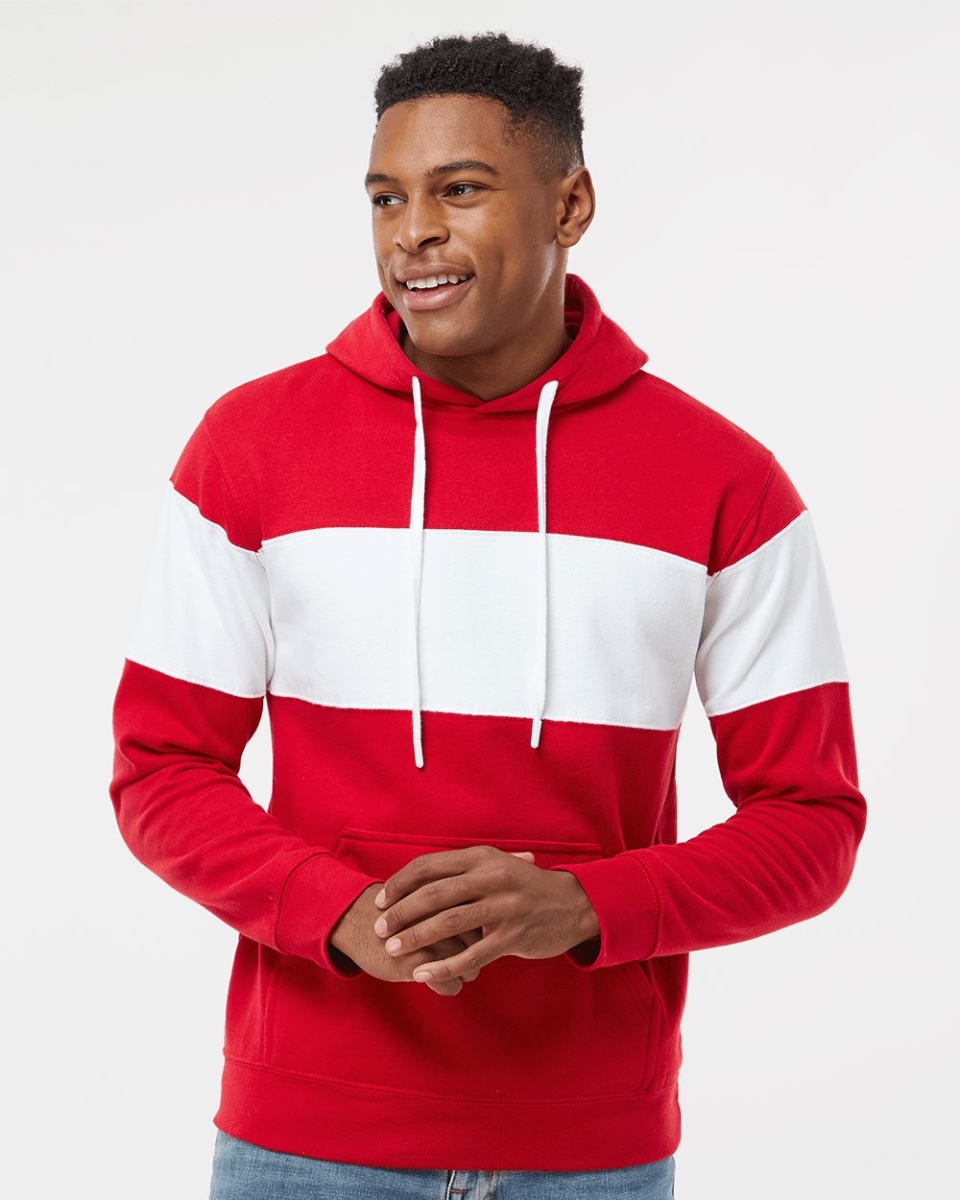 J. America B05828702 Varsity Fleece Colorblocked Hooded Sweatshirt, Red - Extra Small