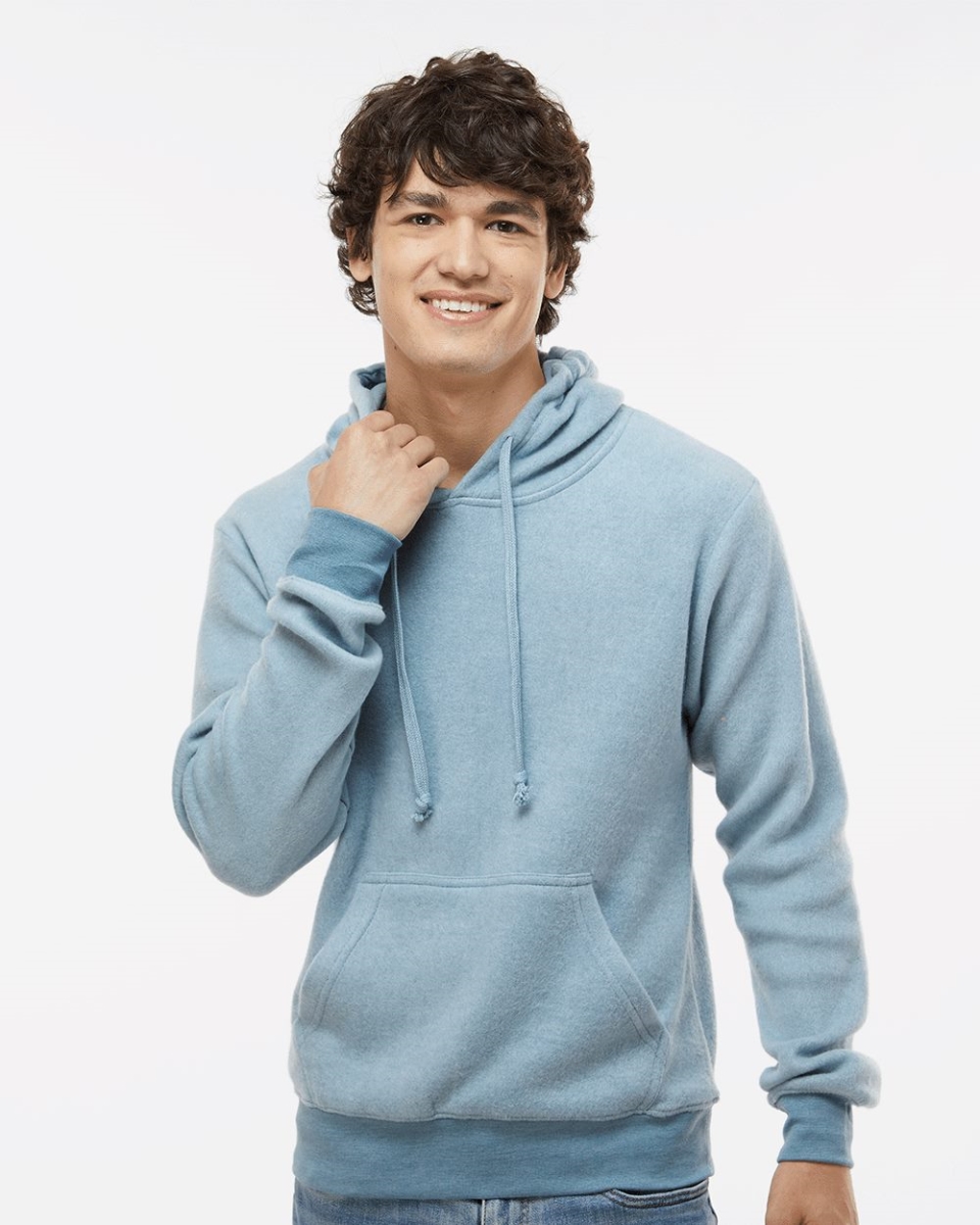 J. America B06828755 Flip Side Fleece Hooded Sweatshirt, Chambray Heather - Large