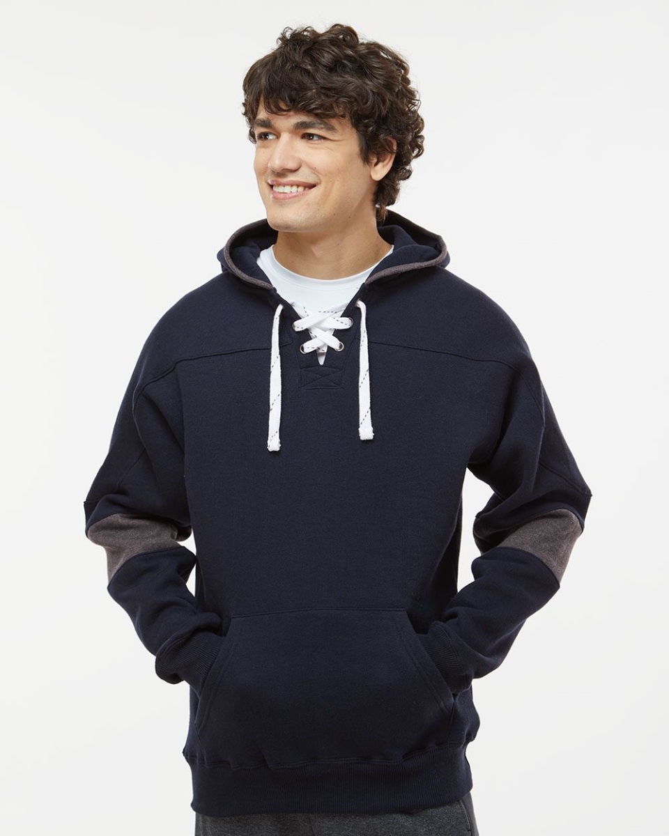 J. America B07528502 Sport Lace Colorblocked Fleece Hooded Sweatshirt, Black - Extra Small