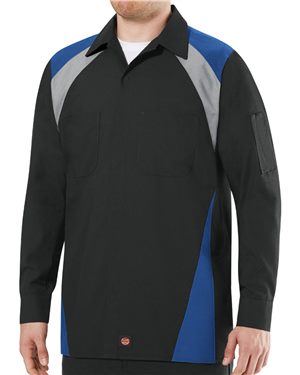 B59330506 Long Sleeve Tri-Color Shop Shirt - Long Size, Black, Red & Charcoal - Extra Large Tall -  Red Kap