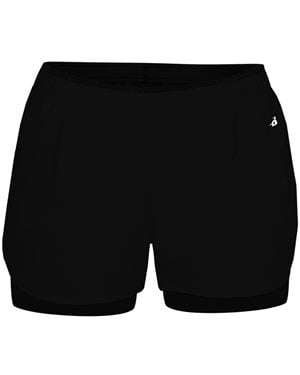 Picture of Badger B22185514 Womens Double Up Shorts&#44; Graphite & Black - Medium