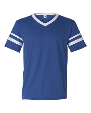 V-Neck Jersey with Striped Sleeves, Royal & White - 3XL