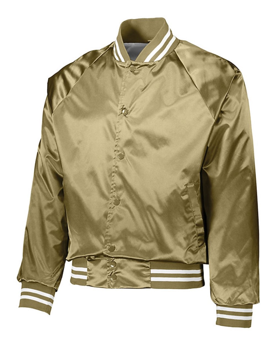 B37034124 Satin Baseball Jacket Striped Trim, Metallic Gold & White - Medium