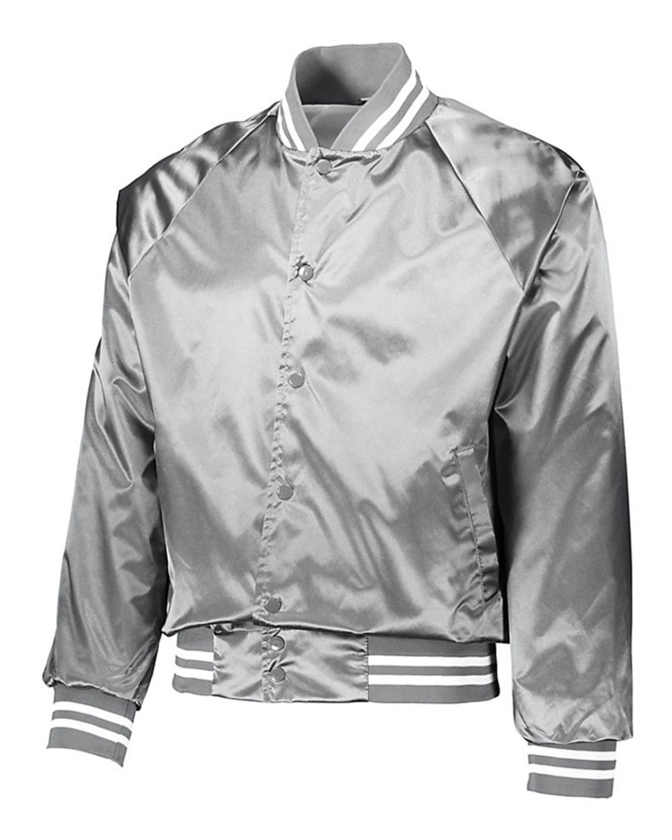 B37034353 Satin Baseball Jacket Striped Trim, Metallic Silver & White - Small