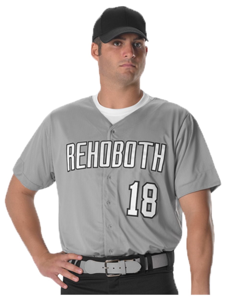 B33485108 Full Button Lightweight Baseball Jersey, Red - 3XL