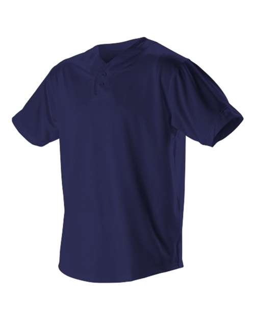 B33785656 Youth Two Button Mesh Baseball Jersey with Piping, Navy & White - Extra Large