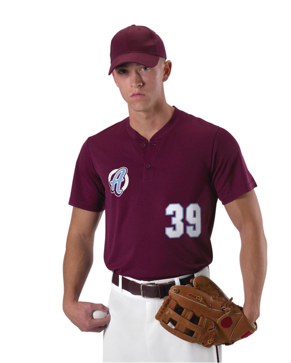 Picture of Alleson Athletic B32585002 Youth Baseball Two Button Henley Jersey, White - Extra Small