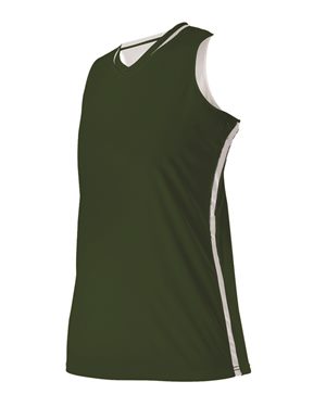 Picture of Alleson Athletic B03885545 Girls Reversible Basketball Jersey&#44; Forest & White - Large