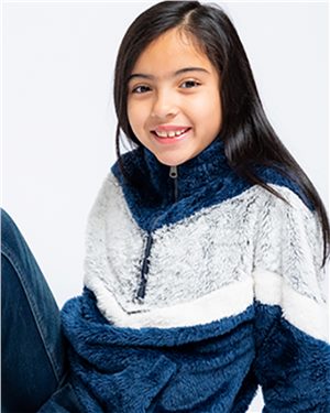 Picture of Boxercraft B10203653 Girls Chevron Fuzzy Fleece Pullover&#44; Navy&#44; Frosty Grey & Natural - Small