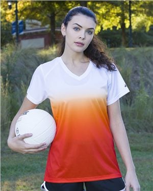 Picture of Badger B55685266 Womens V-Neck Ombre T-Shirt, Columbia Blue - Extra Large