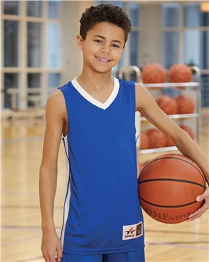 Youth Single Ply Basketball Jersey, Red & White - Small