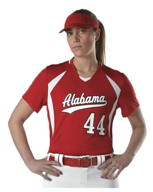 B36185254 Womens Short Sleeve Fastpitch Jersey, Columbia Blue & White - Medium