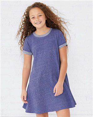 Picture of Rabbit Skins B02438255 Harborside Melange French Terry Girls Twirl Dress&#44; Caribbean Melange - Large