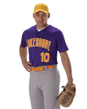 B33585134 Youth Full Button Lightweight Baseball Jersey, Gold - Medium