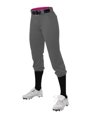 Picture of Alleson Athletic B42085096 Girls Belted Speed Premium Fastpitch Pants, Charcoal - Extra Large