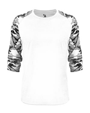 B90385714 Vintage Camo Triblend Baseball T-Shirt, Graphite & Red - Medium