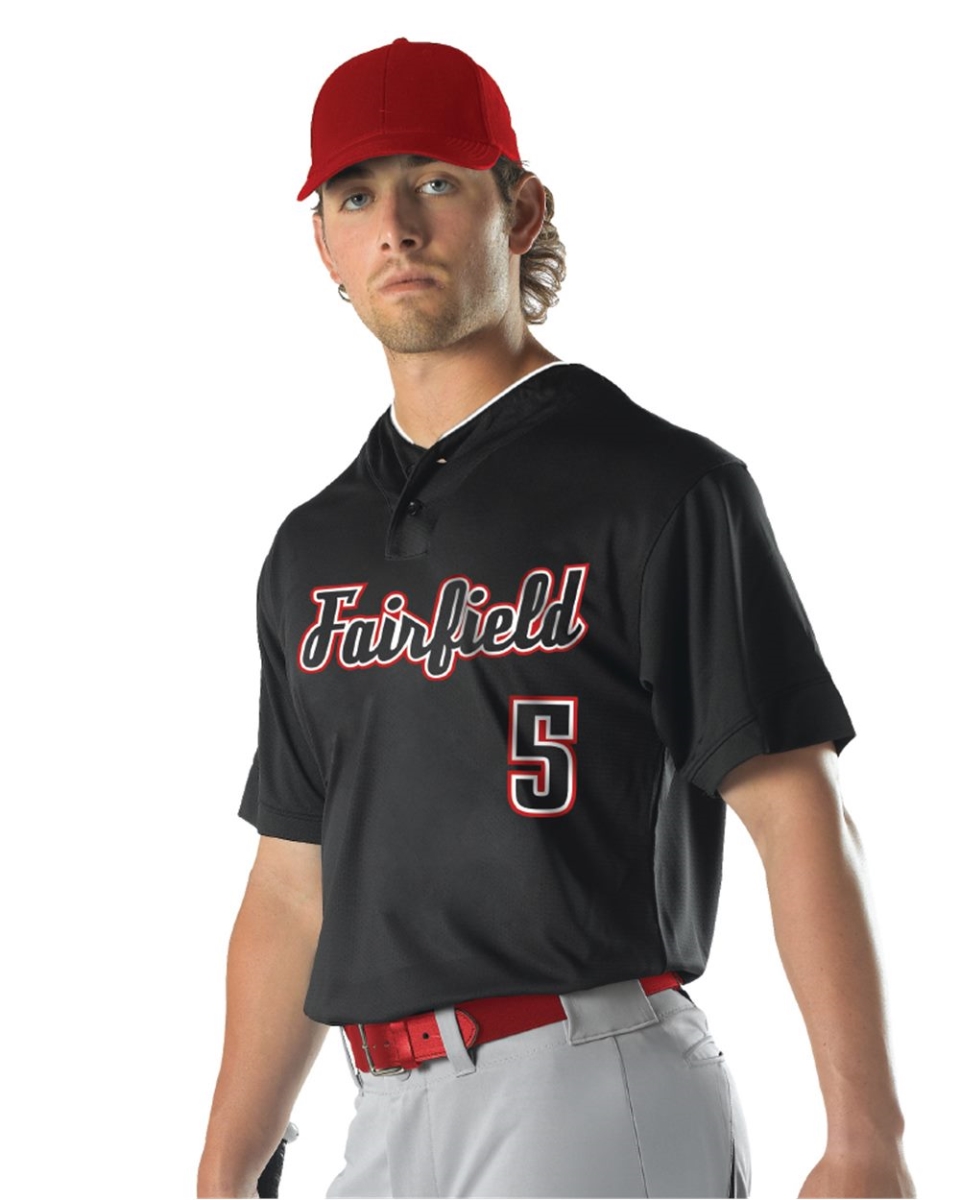 Picture of Alleson Athletic B33785655 Youth Two Button Mesh Baseball Jersey with Piping&#44; Navy & White - Large