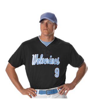 B33685543 Two Button Mesh Baseball Jersey with Piping, Forest & White - Small