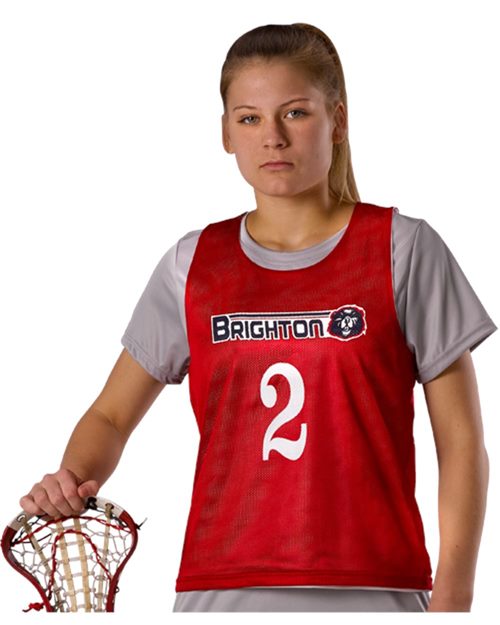 Picture of Alleson Athletic B47385312 Womens Lacrosse Reversible Pinnie&#44; Hot Coral & White - Extra Small