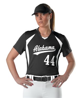 Picture of Alleson Athletic B36085135 Girls Short Sleeve Fastpitch Jersey&#44; Gold & White - Large