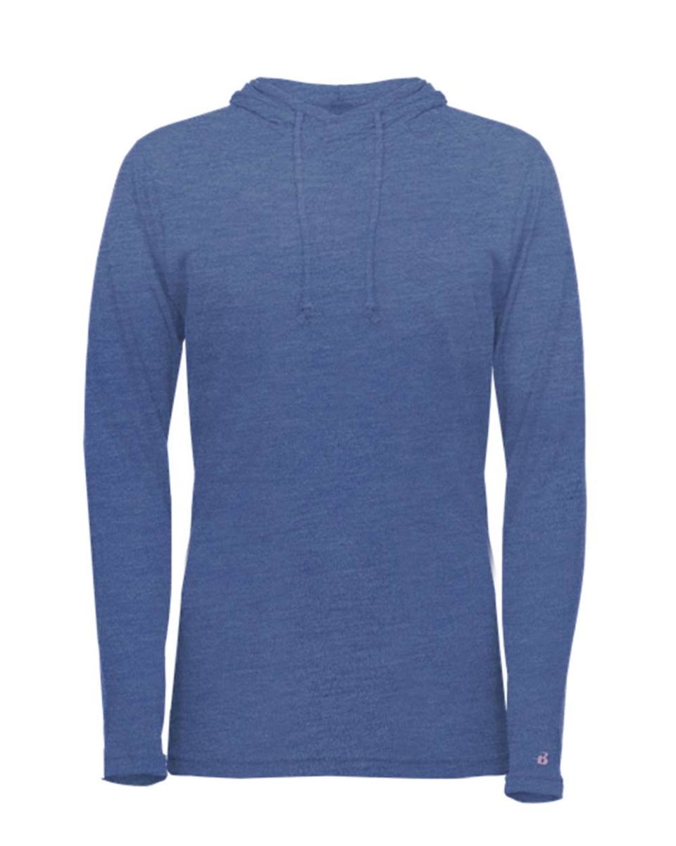 B58385143 Tri-Blend Surplice Long Sleeve Hooded T-Shirt for Womens, Royal Heather - Small
