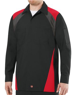 B53030097 Long Sleeve Tri-Color Shop Shirt, Black, Charcoal & Light Grey - 2XL -  Red Kap