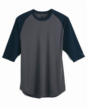 Picture of Badger B83485679 B-Core Three-Quarter Sleeve Baseball T-Shirt&#44; Graphite & Purple - 4XL