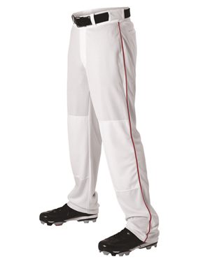 B41185542 Youth Baseball Pants with Braid, White & Forest - Extra Small