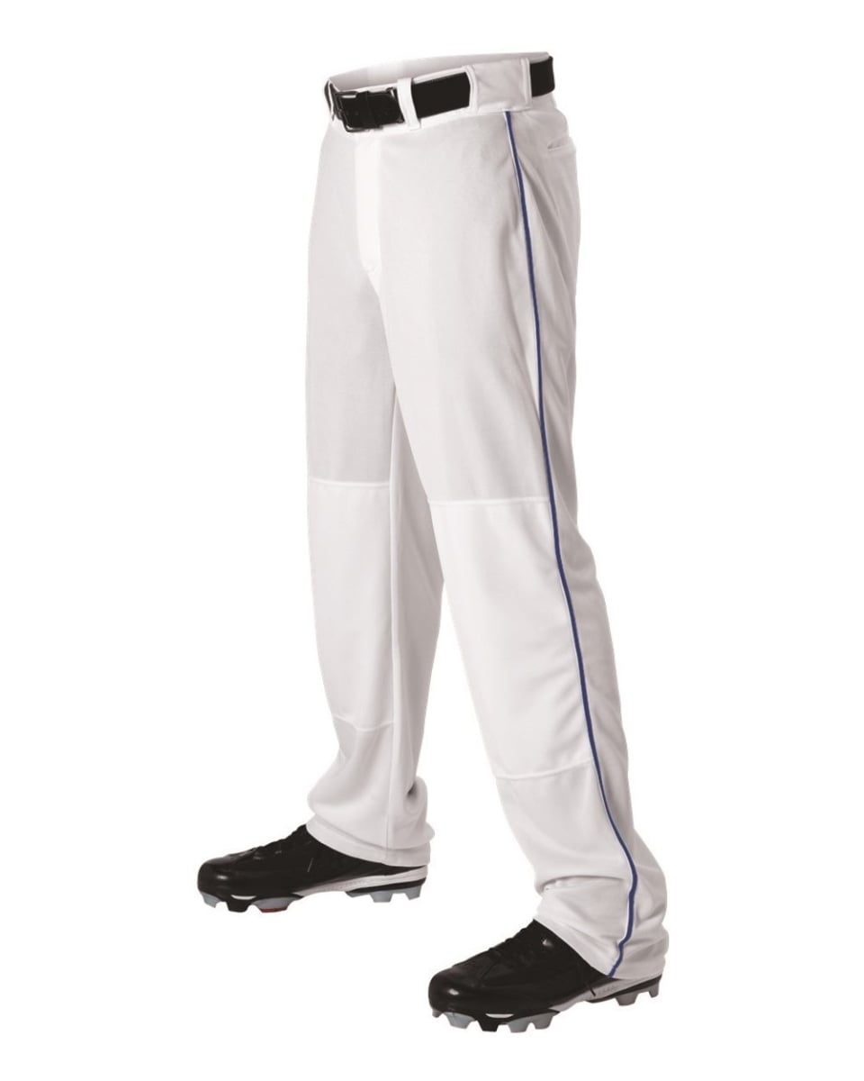 B41185142 Youth Baseball Pants with Braid, White & Royal Blue - Extra Small